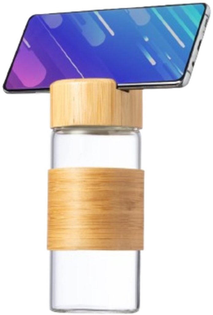 Glazen fles met smartphonehouder