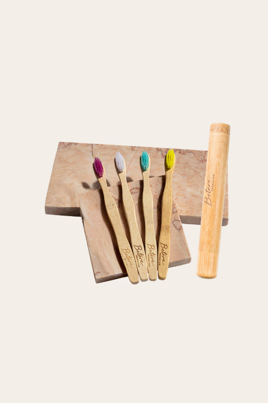Bamboe tandenborstel kinderen set 4 stuks - inclusief koker