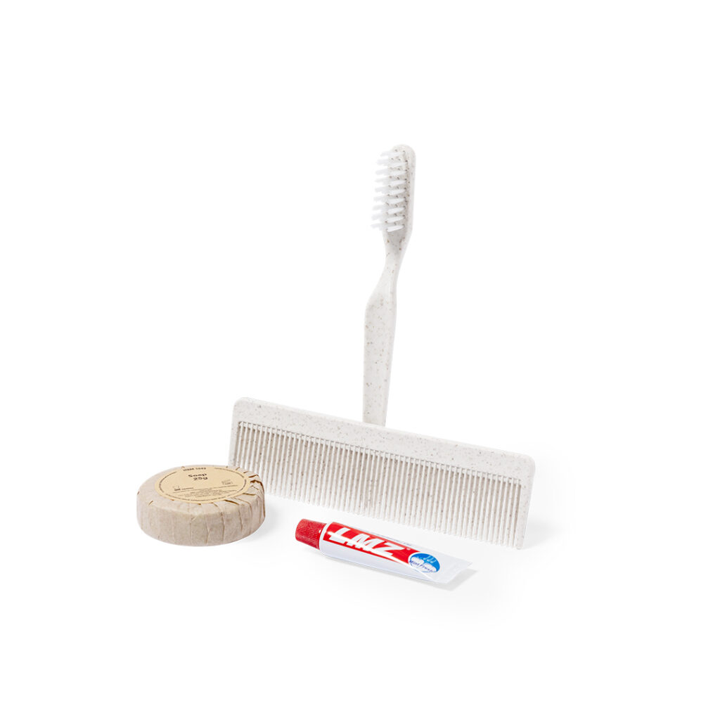 • Verzorgingsset met tandenborstel en kam van tarwestro.