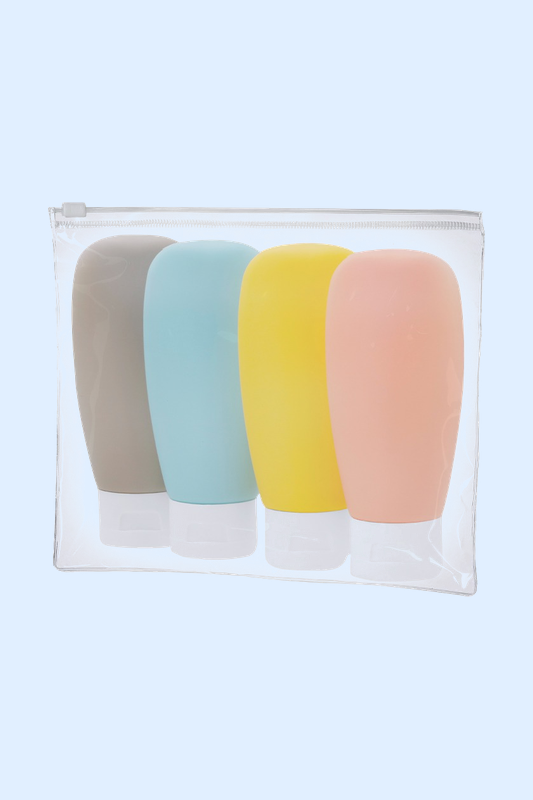 Reisset met 4 Reisflesjes 60 ml in Transparante Toilettas