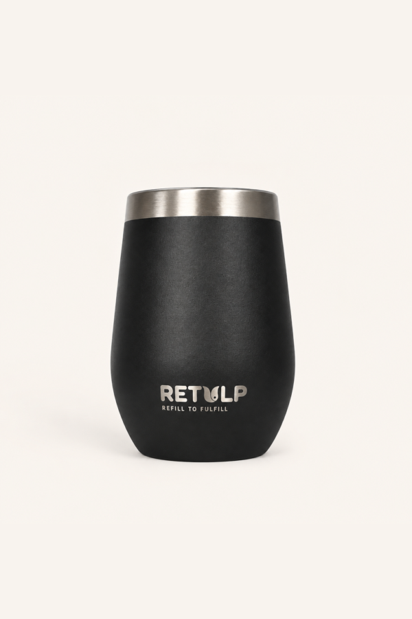 Zwarte Retulp RVS koffiebeker van 275 ml.