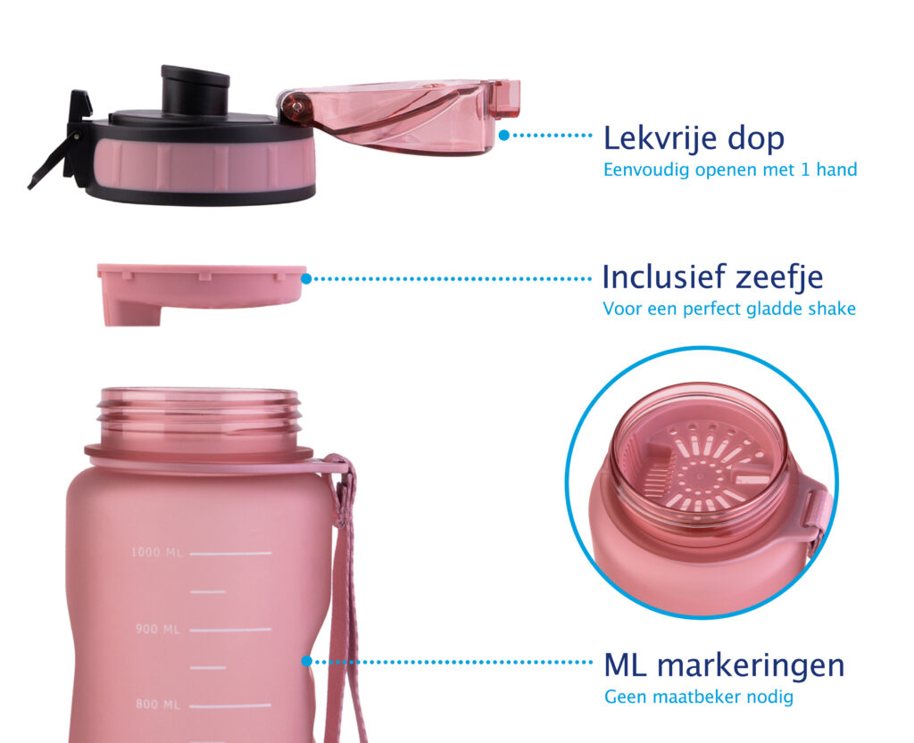 Tigr waterfles met fruitfilter en draagriem.